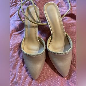 NWT Formal Block Heeled Rhinestone Satin Heels